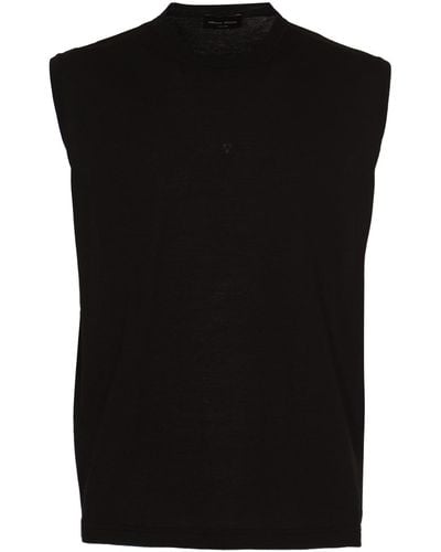 Roberto Collina Round Neck Sleeveless Plain T-Shirt - Black