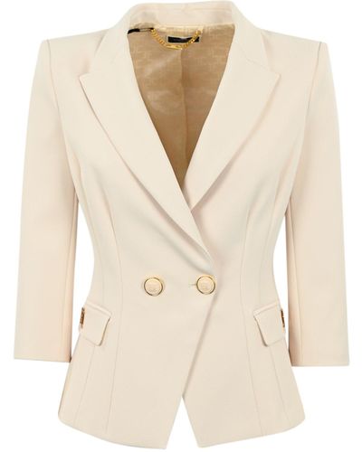 Elisabetta Franchi Double-Breasted Crepe Jacket With Logo - Natural