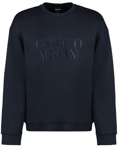 Giorgio Armani Embroidered Logo Crew-neck Sweatshirt - Blue