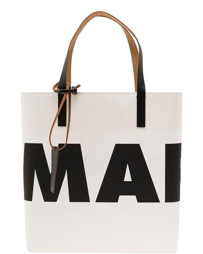 Marni And Paper Fabric Shopper Bag With Logo - Black