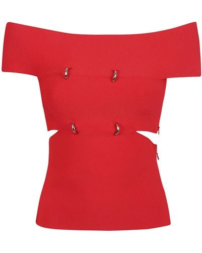 Alexander McQueen Cut-out Off-shoulder Stretched Top - Red