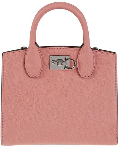 Ferragamo Logo-engraved Box Top Handle Bag - Pink