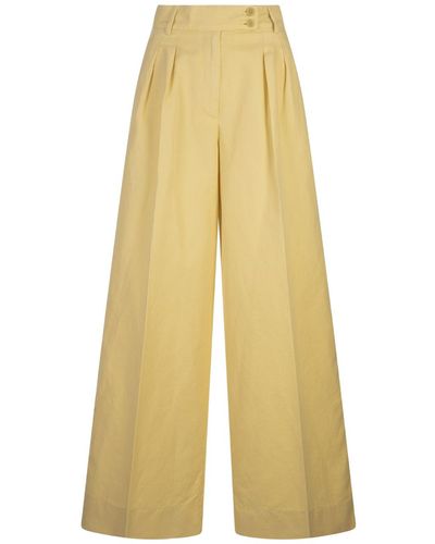 Aspesi Ginger Linen And Cotton Palazzo Trousers - Yellow
