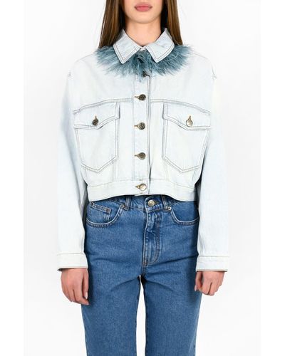 Twin Set Denim Jacket With Feathers - White