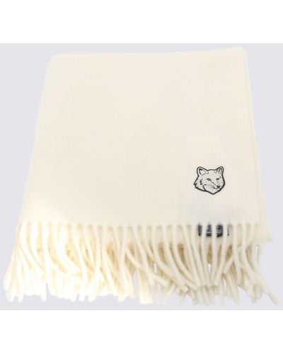Maison Kitsuné White Wool Scarves - Natural