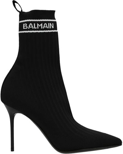Balmain Logo Sock Ankle Boots - Black