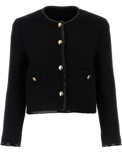 Miu Miu Tweed Jacket With Sequined Trims - Black
