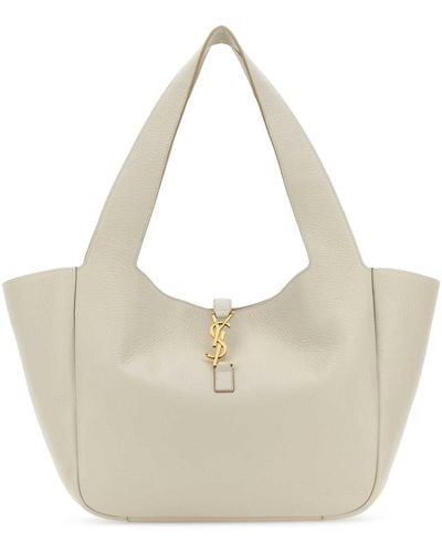 Saint Laurent Ivory Leather Bea Shopping Bag - White