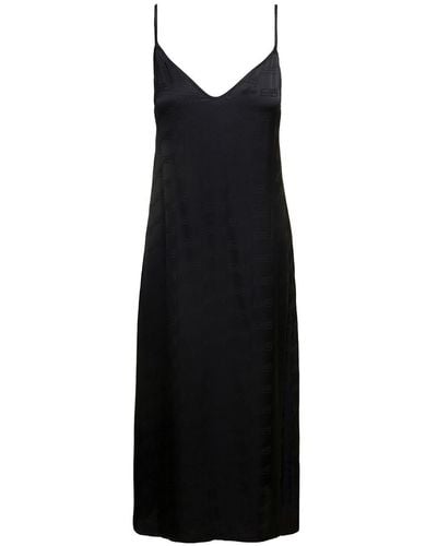 Balenciaga Satrin Pajama Dress With Bb Monogram Jacquard - Black