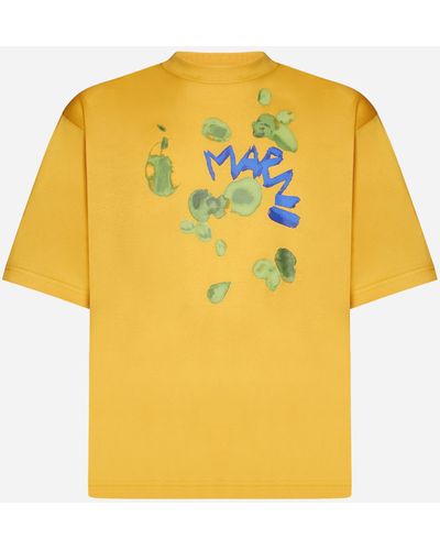 Marni Logo Print Cotton T-Shirt - Yellow