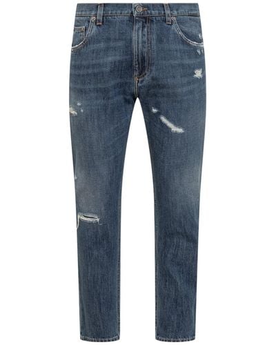 Dolce & Gabbana Denim Jeans With Abrasions - Blue