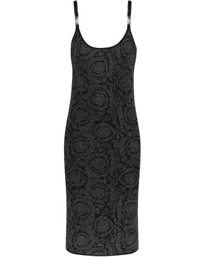 Versace Barocco Midi Dress In Lurex Knit - Black