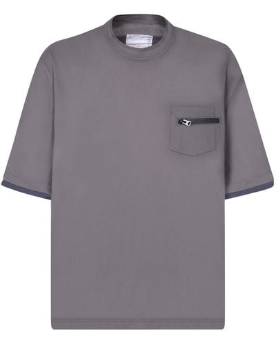 Sacai Cotton T-Shirt With Pocket - Grey