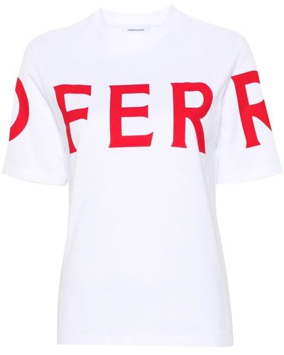 Ferragamo White Crew Neck T Shirt With Logo