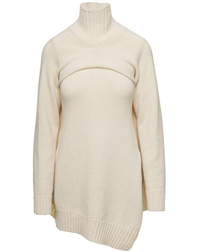 Jil Sander Cream Two-Piece Sweater With High-Neck - White