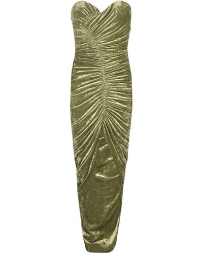 Alexandre Vauthier Off-Shoulder Front Slit Wrap Velvet Dress - Green