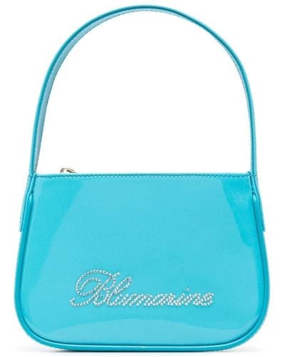 Blumarine Light- Patent Finish Mini Bag With Rhinestone-Embellished Logo - Blue