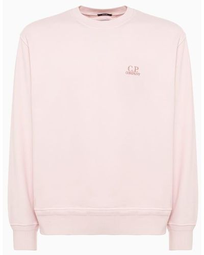 C.P. Company C.P Company Cotton Diagonal Fleece Logo Sweatshirt - Pink