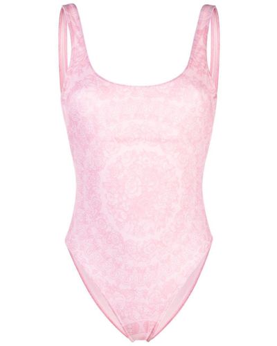 Versace Barocco Print High-cut Swimsuit - Pink