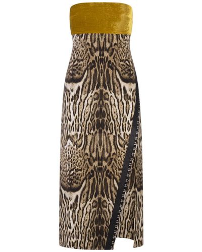 Roberto Cavalli Ocelot Print Midi Dress - Natural