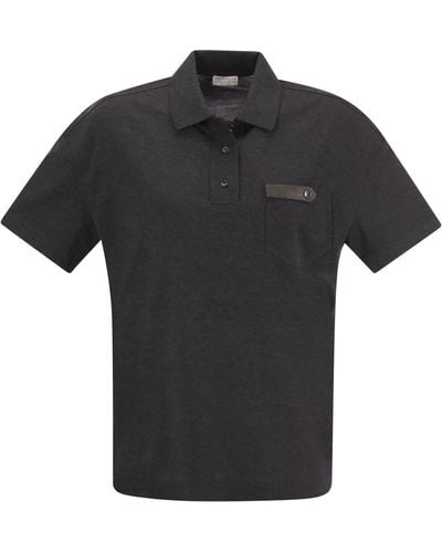 Brunello Cucinelli Lightweight Cotton Jersey Polo Shirt With Precious Button Tab - Black