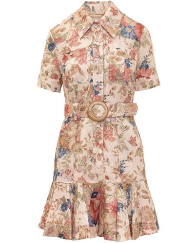 Zimmermann Floral Printed August Belted Mini Dress - Pink
