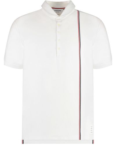 Thom Browne Logo Print Cotton Polo Shirt - White