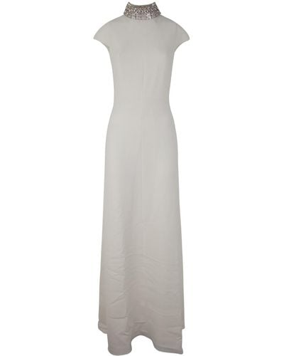 Max Mara Perim Long Dress With Crystal Neck - White