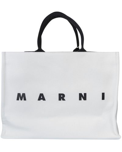 Marni Top Handle Logo Shopper Bag - White