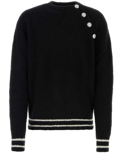 Balmain Buttoned Raglan Cashmere Crewneck - Black