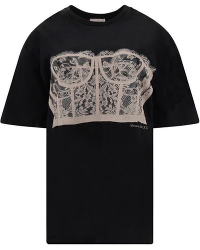 Alexander McQueen Black Shell Lace-print Cotton-jersey T-shirt