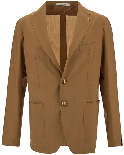 Tagliatore Camel Single-Breasted Jacket With Logo Detail - Green