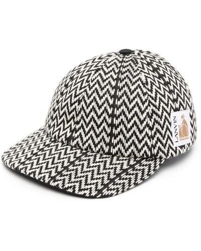 Lanvin "curb" Baseball Hat With And White Zig Zag Embroidery - Black