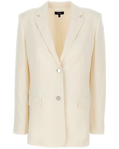 Theory Ivory Single-Breasted Blazer With Classic Lapels - Natural