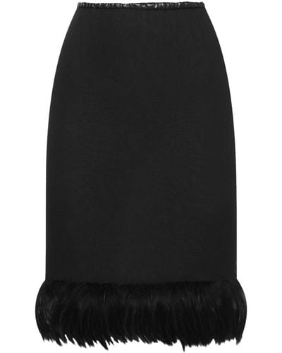 Saint Laurent Feathers Trim Silk Skirt - Black