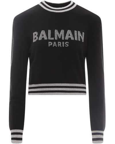Balmain Logo Embroidered Knit Sweater - Black