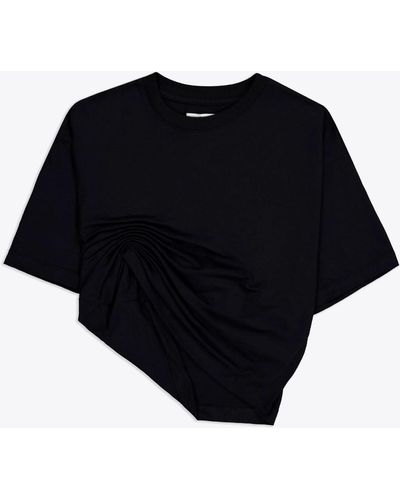 Laneus Jersey T-shirt Black Cotton Cropped T-shirt With Drapery - Jersey T-shirt