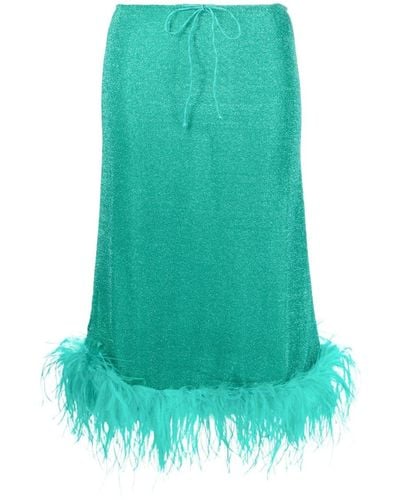 Oséree Feather-trim Lurex Midi Skirt - Green
