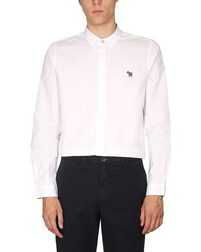 PS by Paul Smith Regular Fit Cotton Shirt With Zebra Embroidery - White