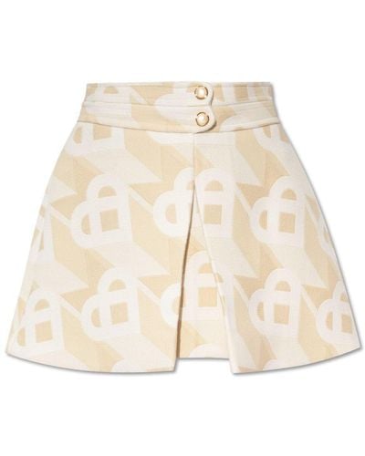 Casablancabrand Monogram-Pattern Front Slit Mini Skirt - Natural