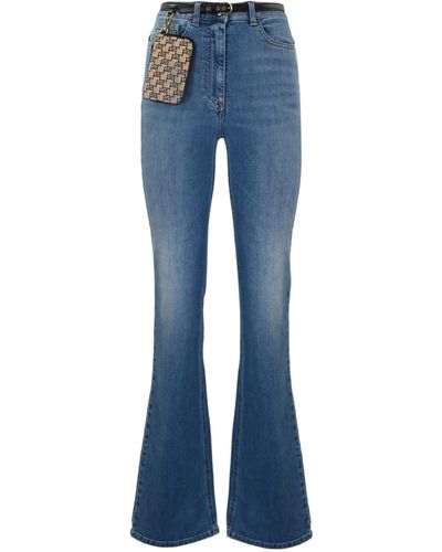 Elisabetta Franchi Flared Jeans With Belt And Clutch Bag - Blue