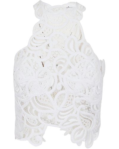 Ermanno Scervino Semi-Sheer Cropped Lace Top - White