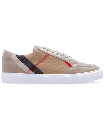 Burberry Check Detail Leather & Canvas Sneaker - Natural