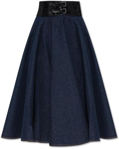 Alaïa Ala Belted Denim Skirt - Blue