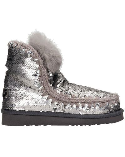 Mou Eskimo Low Heels Ankle Boots In Silver Synthetic Fibers - Gray