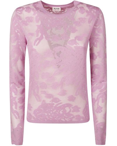 Blugirl Blumarine Long-sleeved Floral Lace Top - Pink