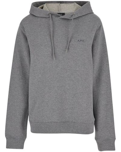 A.P.C. Hoodie With Tonal Logo Embroidery - Grey