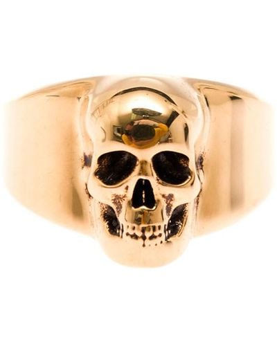 Alexander McQueen Antiqued Gold Skull Seal Ring - Yellow