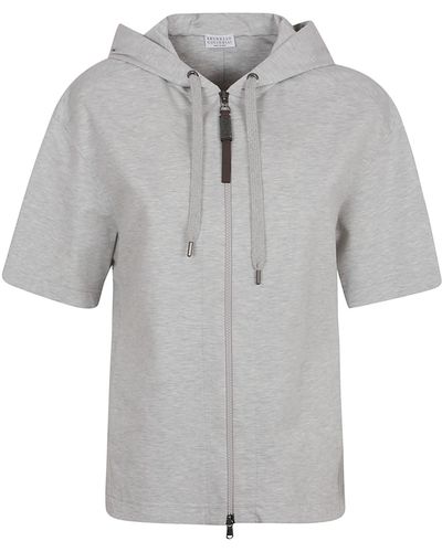 Brunello Cucinelli Short-Sleeved Zip Hoodie - Grey