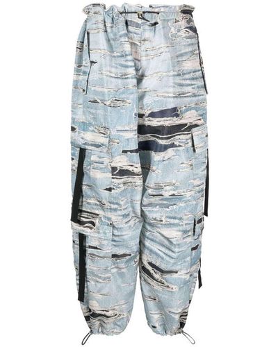 John Richmond Cargo Trousers With Iconic Runway Denim-effect Pattern - Blue